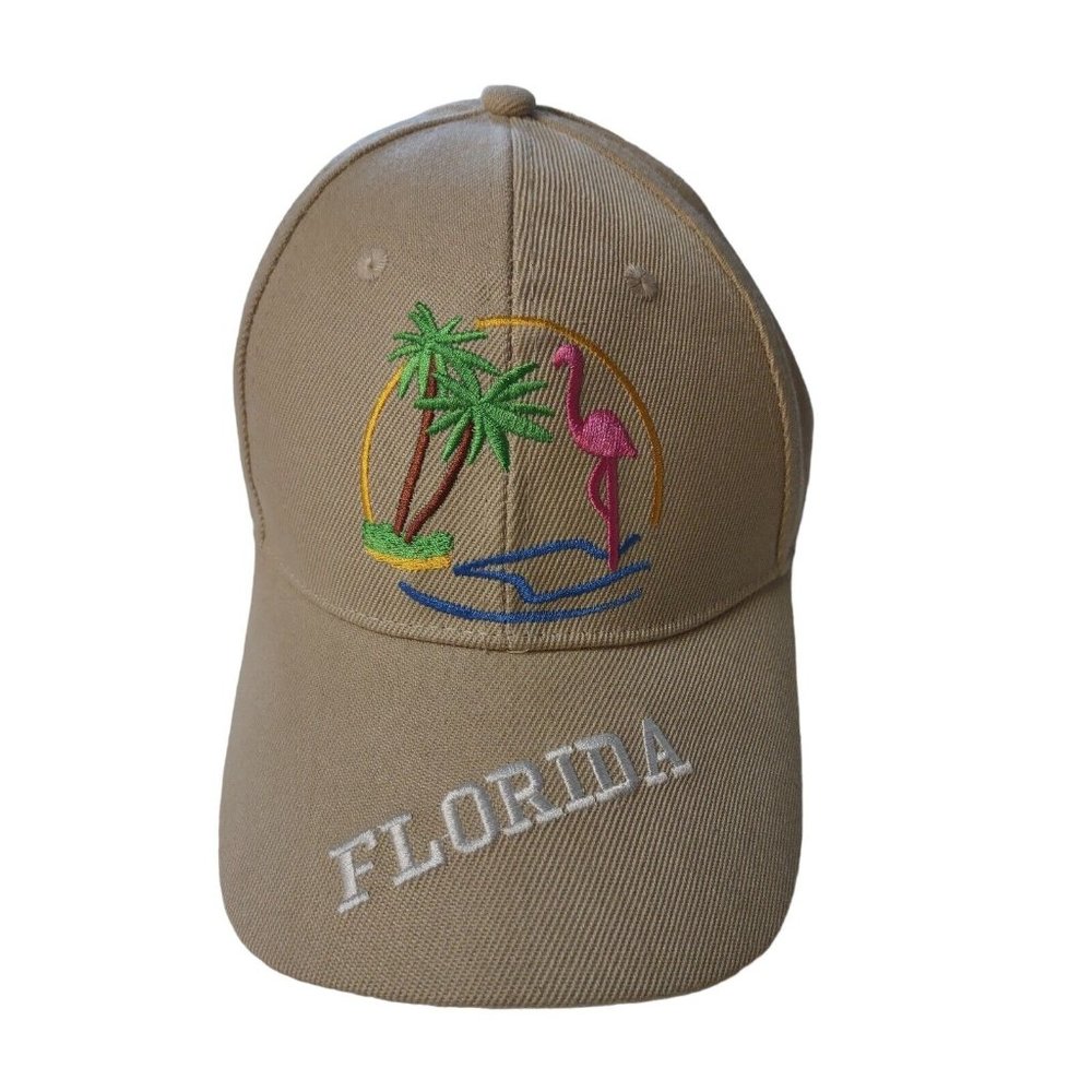 Florida Embroridered Baseball Hat Cap Palm Tree Flamingo
